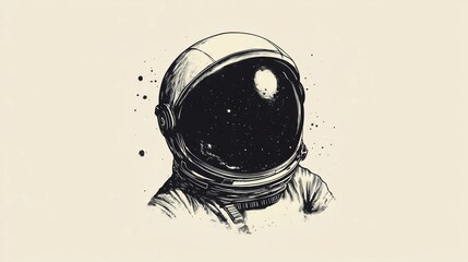 astronaut helmet, screenprint, white background