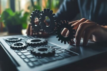 Sticker - Gears and Laptop:  Symbolizing Technology and Innovation