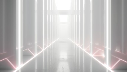 3d render, abstract futuristic background with white columns and glowing...