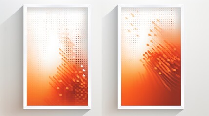 set of 2 frame Abstract orange gradient poster background vector set. Modern cover template with orange and white perspective geometric prism shape, halftone dot.