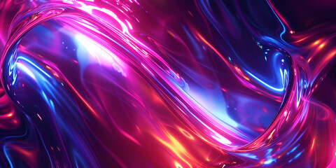 Wall Mural - Abstract liquid glass holographic Iridescent wavy melted substance. 3d render of smooth forms. Modern design. Futuristic Banner, background, wallpaper cover, social media post. Generative Ai content	