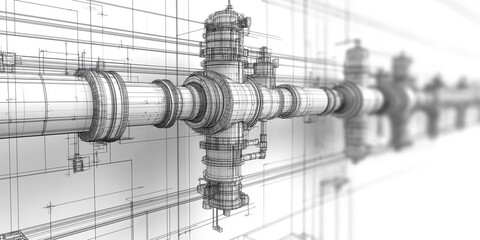 Poster - Industrial pipeline system is projecting on white background