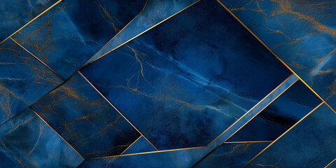 Abstract luxury background with blue marble texture and gold veins