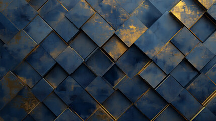 Poster - Abstract dark blue and gold cubes forming a modern background