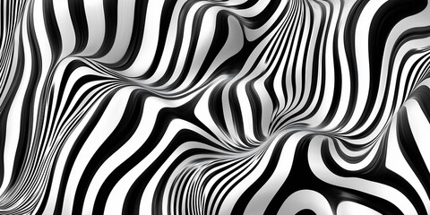 Poster - Black and white stripes forming an abstract wavy pattern
