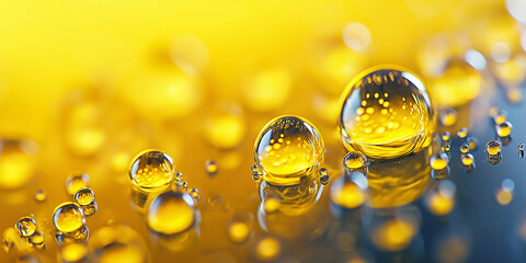 Aufkleber - Golden water drops reflecting light on yellow background