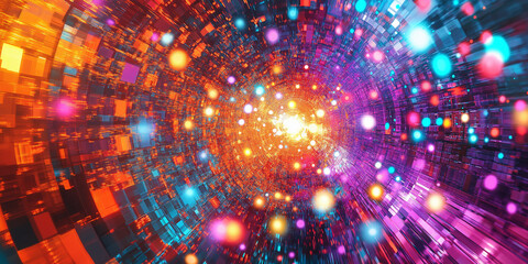 Poster - Bright light particles traveling through futuristic tunnel vj loop background