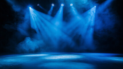 Aufkleber - Empty stage is shining with blue spotlights before concert