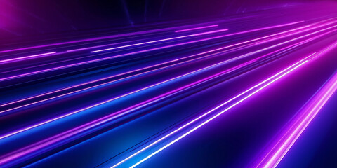 Fototapete - Abstract neon lights traveling at high speed in a dark environment