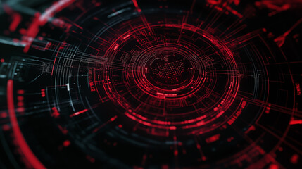 Poster - Futuristic technological interface is showing a complex red glowing hud display