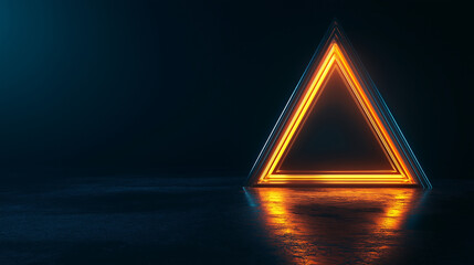 Aufkleber - Glowing orange neon triangle frame reflecting on dark empty concrete floor background