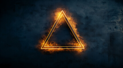 Poster - Bright neon triangular frame is glowing in front of a dark wall