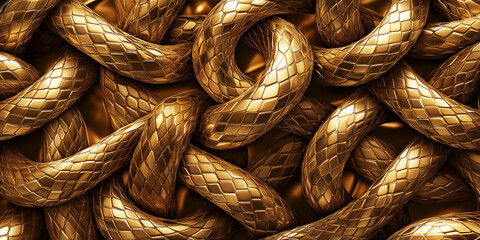 Poster - Intertwined golden snakes creating an elegant reptile texture