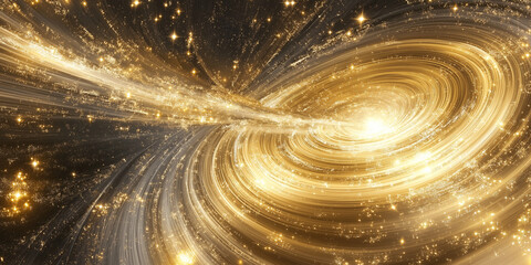 Poster - Golden galaxy is swirling with sparks and stars