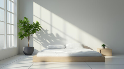 Aufkleber - Sun shining through window in minimalist style bedroom