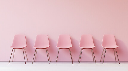 Poster - Five pink chairs standing in an empty waiting room