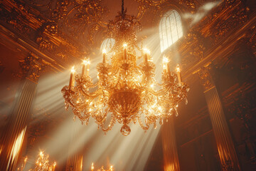 Wall Mural - a mirror reflecting sunlight onto a ceiling, creating a dazzling array of moving light patterns. con