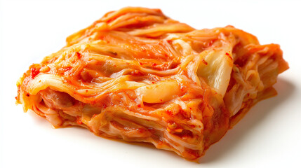 a single, elegant swatch of kimchi on a white background, with soft color gradients and a subtle sheen to highlight the texture and glossiness of the fermented dish