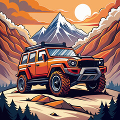 Vector Mountain Off-Road modern car t shirt design	