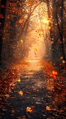 Canvas Print - Golden Autumn Forest Path: Nature's Vibrant Display