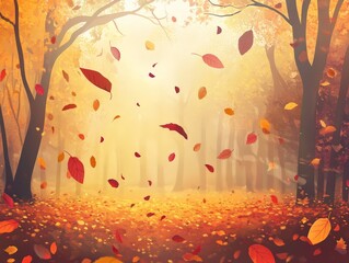 Wall Mural - Positive quote set against a scenic autumn forest with falling leaves for a warm, uplifting feel.