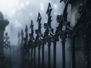 Poster - A gate with a foggy mist surrounding it