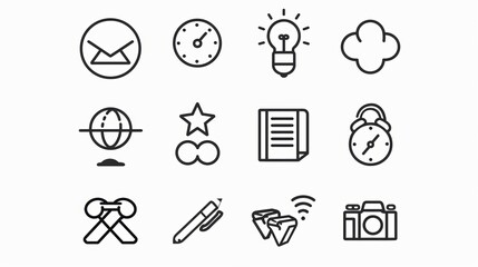 Collection of Various Minimalist Web and Technology Icons for Infographic and UI Design