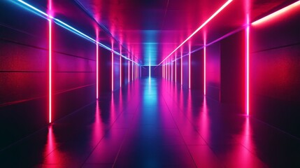 Aufkleber - Futuristic neon hallway with vibrant pink and blue lights, abstract perspective. Modern design and technology concept