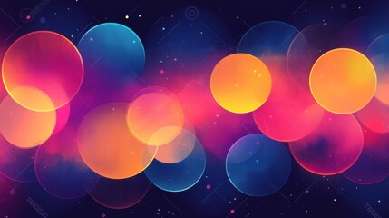 Poster - Vibrant colorful bokeh circles on dark background, abstract light pattern. Artistic and creative concept