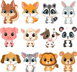 Wall Mural - illustration cartoon cute baby animal collection set