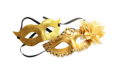 Poster - Beautiful golden carnival masks isolated on white