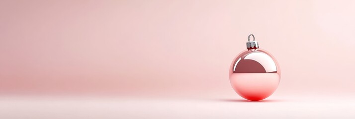 A single pink Christmas ornament with a shiny metallic finish sits on a soft pink background, ready for the holiday season. This image evokes a sense of festivity, elegance, and simplicity.