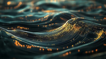 Abstract digital wave with glowing particles, representing data flow and network technology.