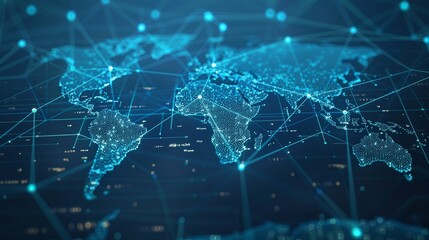 Wall Mural - global digital network: luminous world map with interconnected nodes and lines, symbolizing worldwid