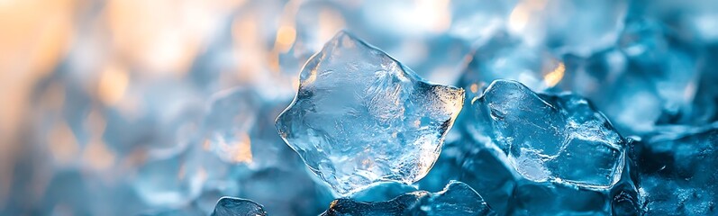 Poster - A close-up image of sparkling ice cubes, showcasing their clear, crystalline structures and glistening surfaces, set against a soft, blurred background.