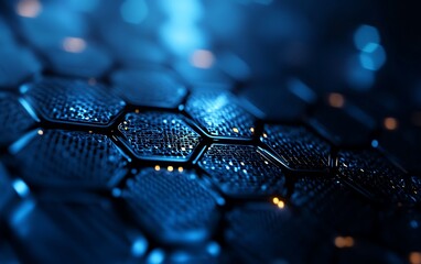 Aufkleber - A close-up view of a textured, hexagonal surface illuminated in blue tones, showcasing a modern, tech-inspired design.