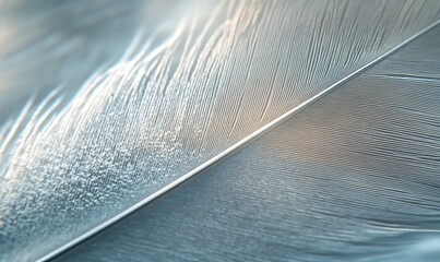 Poster - A close-up of a delicate feather exhibiting intricate patterns and textures with a soft, ethereal background.