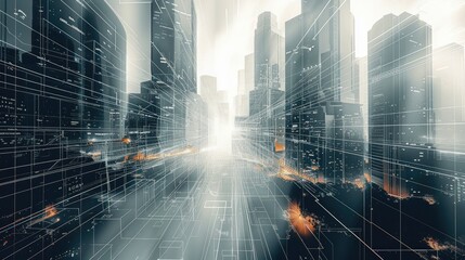 Poster - Abstract technological cityscape full of light and lines of connection.