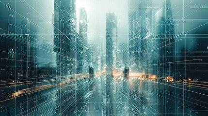 Poster - Abstract technological cityscape full of light and lines of connection.