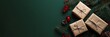© InfiniteStudio - Beautifully wrapped Christmas gifts adorned with natural twine and festive decorations on an elegant green backdrop