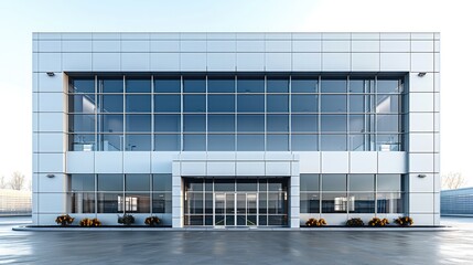 Wall Mural - A detached low-rise business center building on a white background.