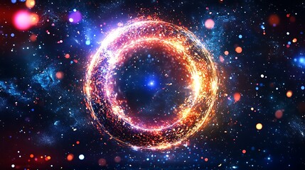 Wall Mural - a glowing ring of fire in a cosmic background of stars and nebulae.