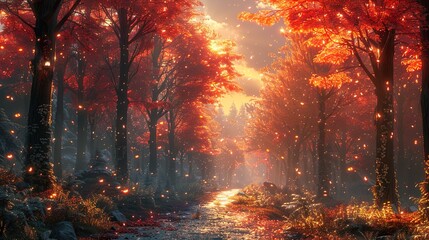 Sticker - Enchanted Autumn Forest Path: A Dreamy Landscape