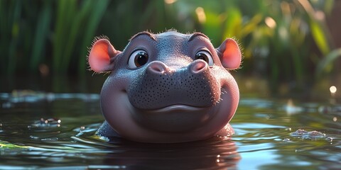 3d animation adorable baby hippo
