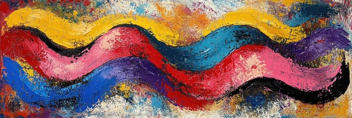 Wall Mural - Expressive, broad brush strokes forming abstract waves on a textured background