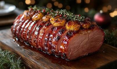 Glazed Ham: A holiday favorite, baked with a sweet glaze made of honey, brown sugar, or fruit like pineapple