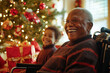 © ALLAI - Senior Black man in wheelchair smiling with grandchild at Christmas, concept of holiday joy