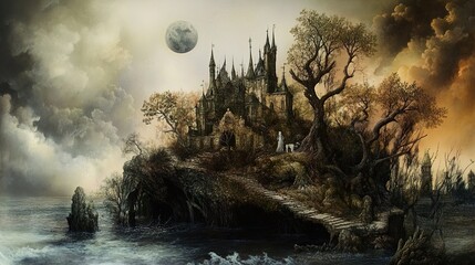 Poster - Enchanted Castle on a Misty Island