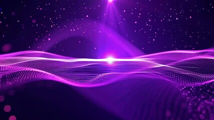Wall Mural - futuristic abstract video features glowing purple wave lines composed shimmering particles presentingmagical energy perfect screensavers highquality visual backgrounds 4K dot particle line light