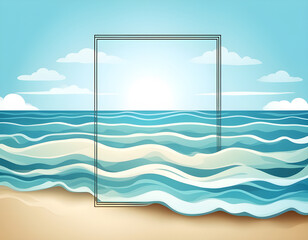 Sea Landscape Frame Background with Blue Ocean Waves in Bright Sky background.